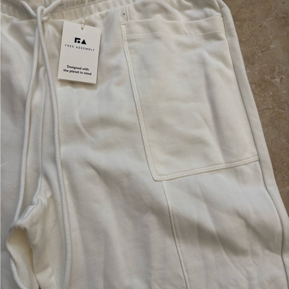 Cream Drawstring Joggers with Front Patch Pockets - Picture 3 of 3